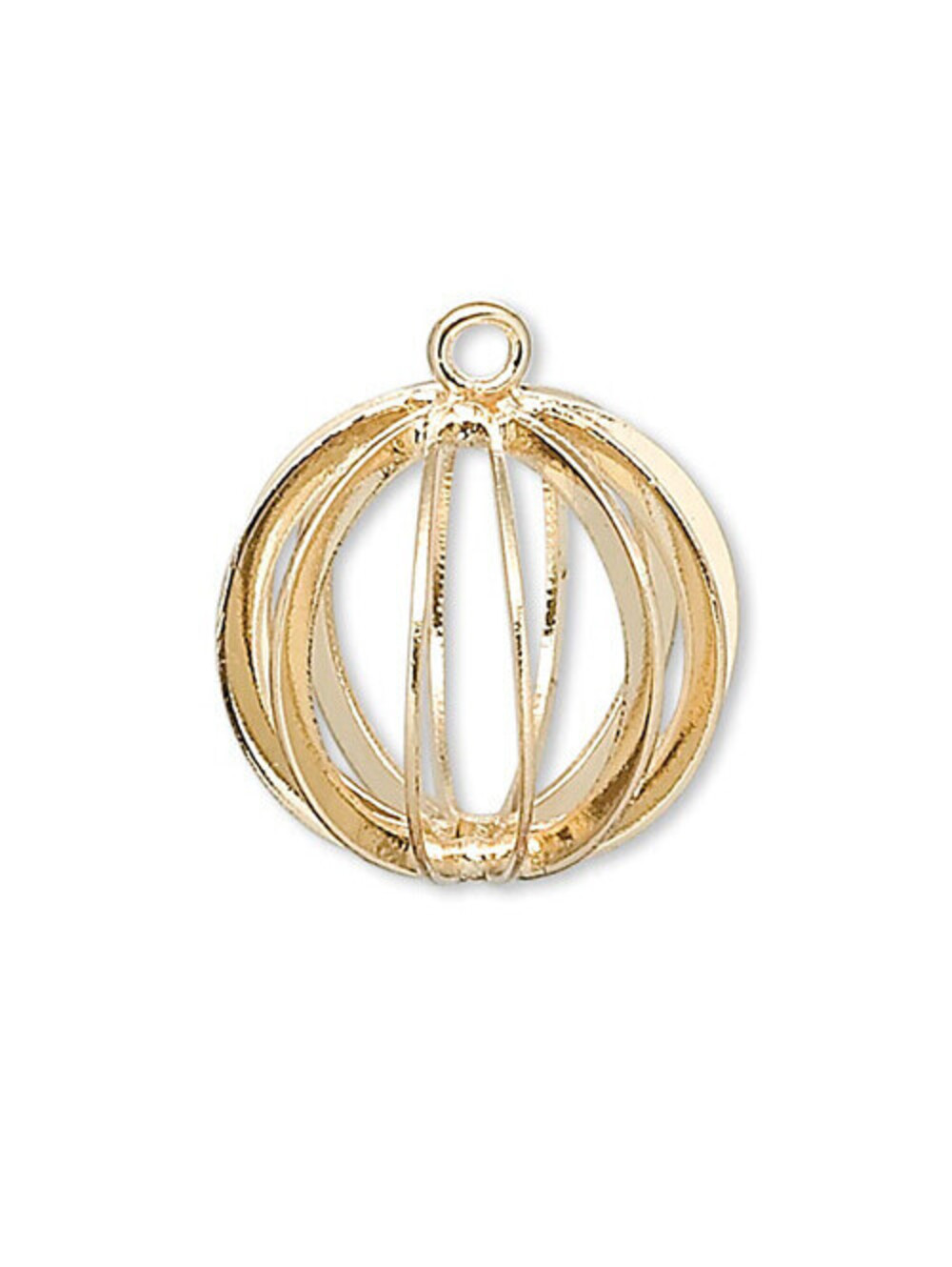 4 Gold 14K Plated 15mm Round Bead Cages Pendant Drops for Gemstones or Beads